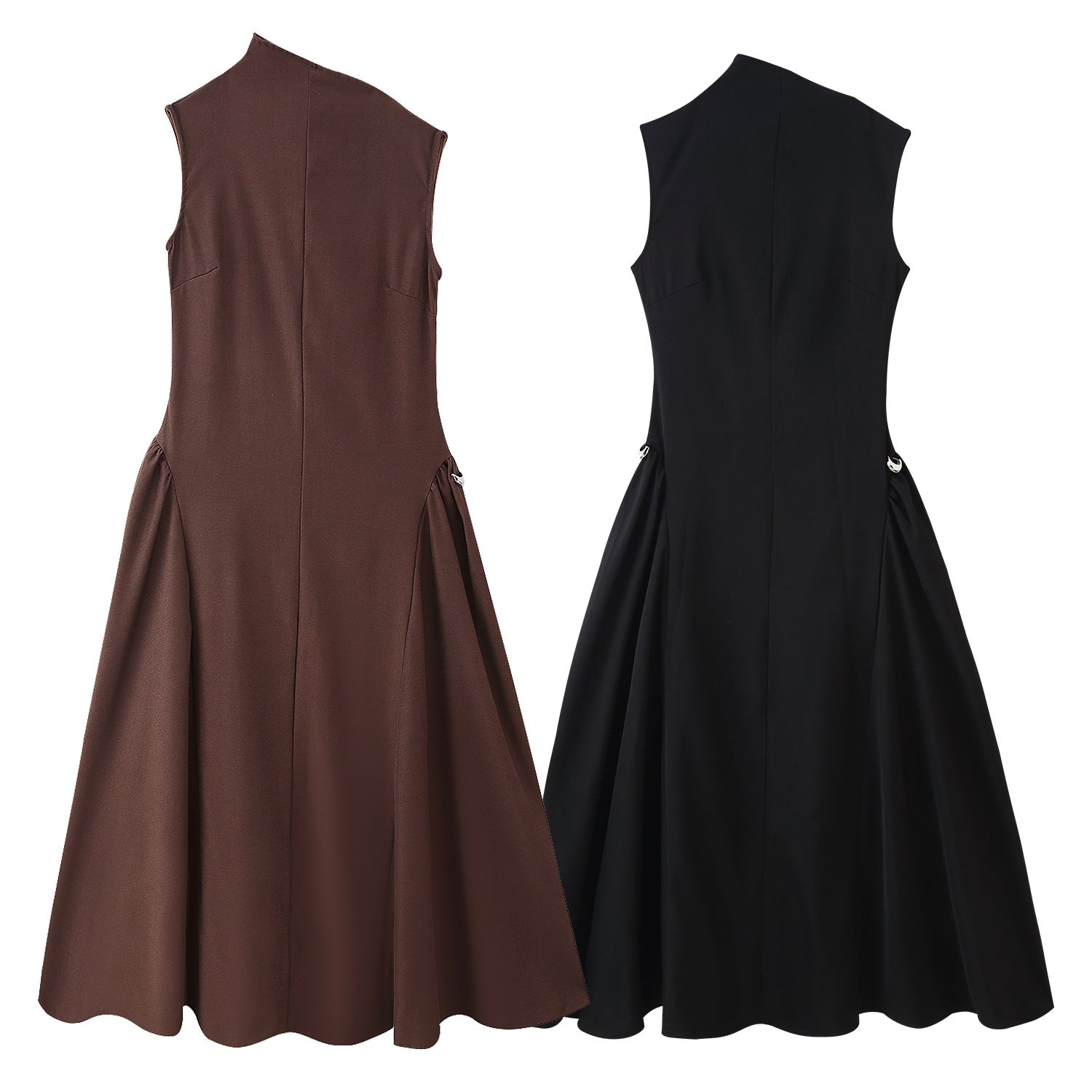 Damen A-Linien Kleid mit asymmetrischem Ausschnitt und eleganten Falten WW