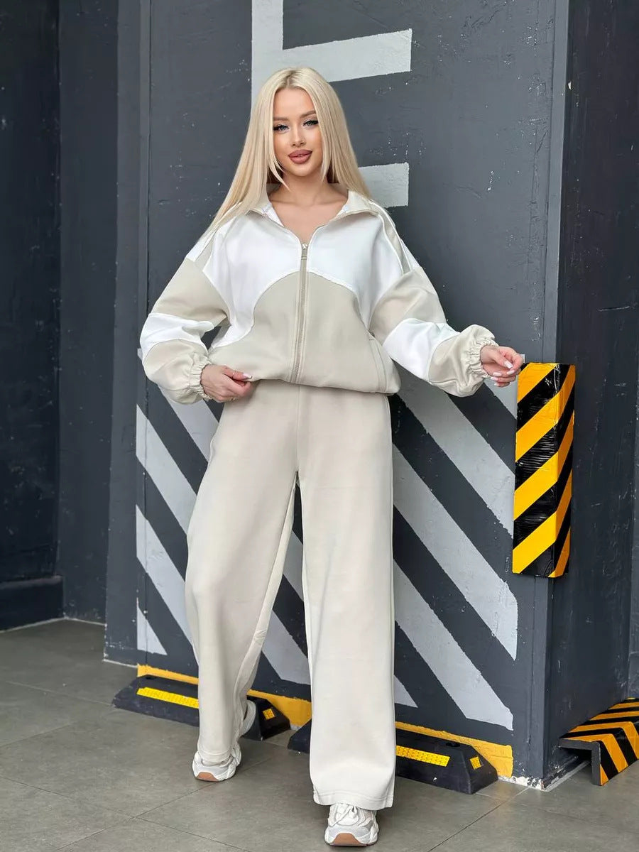 Damen sportliches Set aus hochfunktionalem Fleece-Material mit Reißverschluss WW