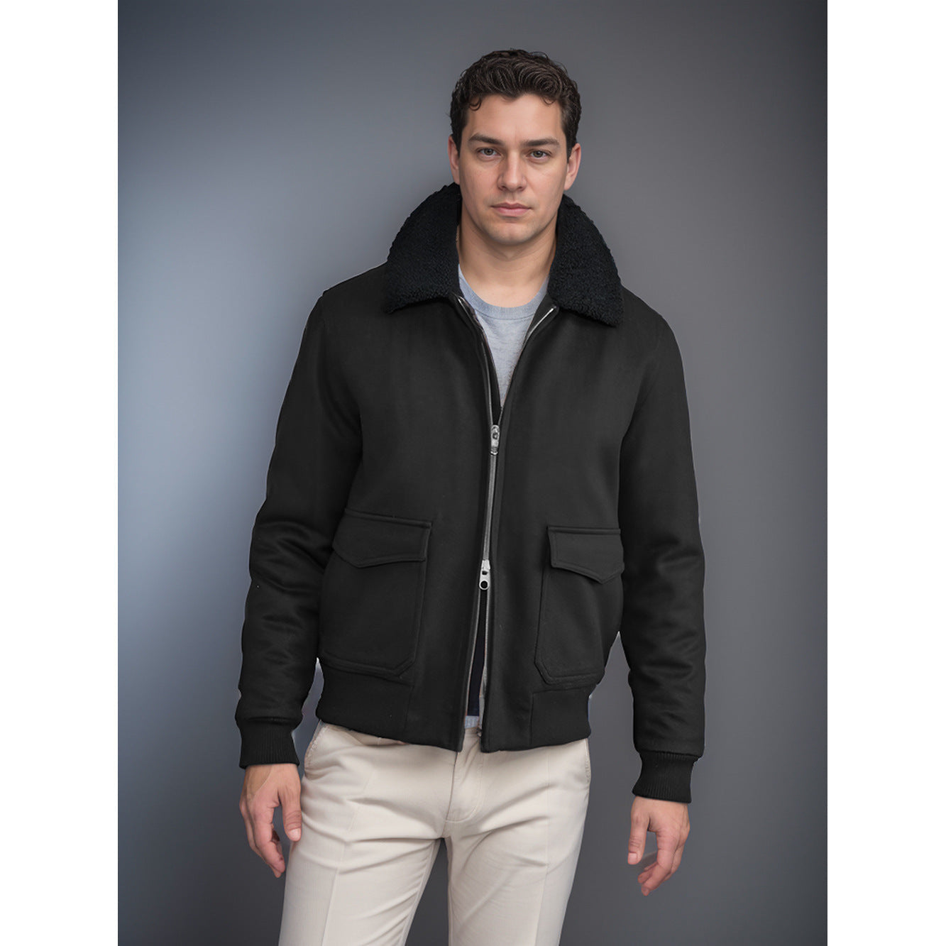 Herren kuschelweiche Winterjacke mit Teddykragen und aufgesetzten Taschen WW