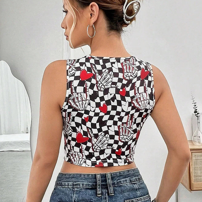 Damen Crop Top mit einzigartigem Schnürdesign und grafischem Muster WW