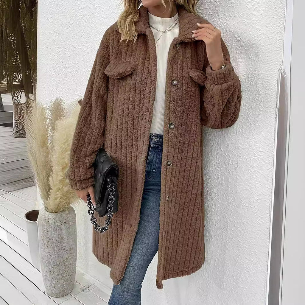 Damen modische Overshirt-Jacke mit strukturiertem Design und abnehmbaren Knöpfen WW