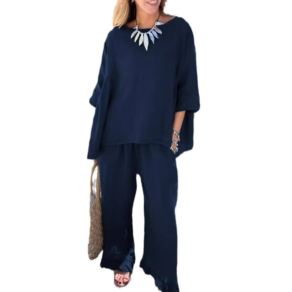 Damen Entspannten Sitz Leinen Zwei-Teile-Set WW