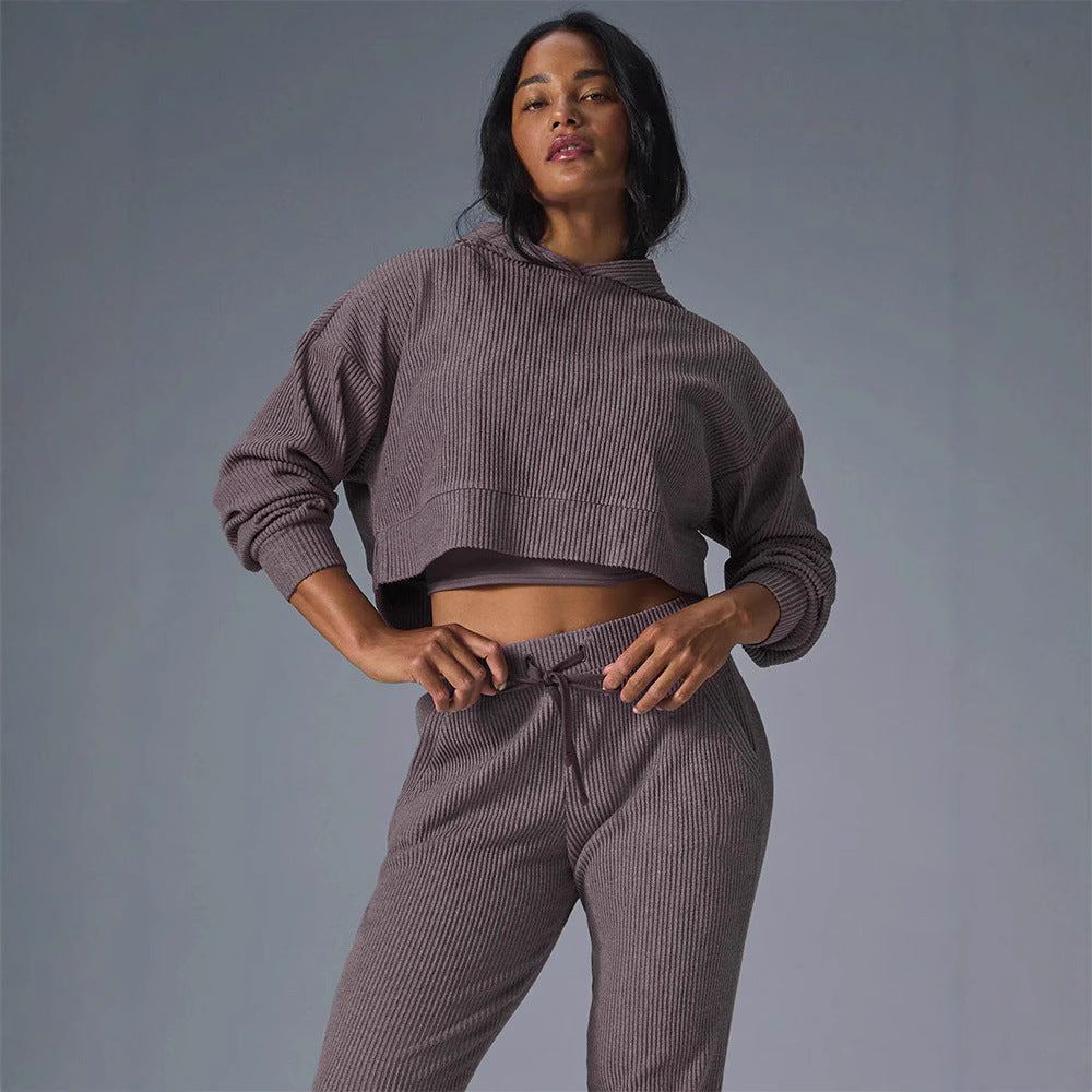 Damen entspanntes Crop-Sweatshirt und bequeme Jogginghose Set WW