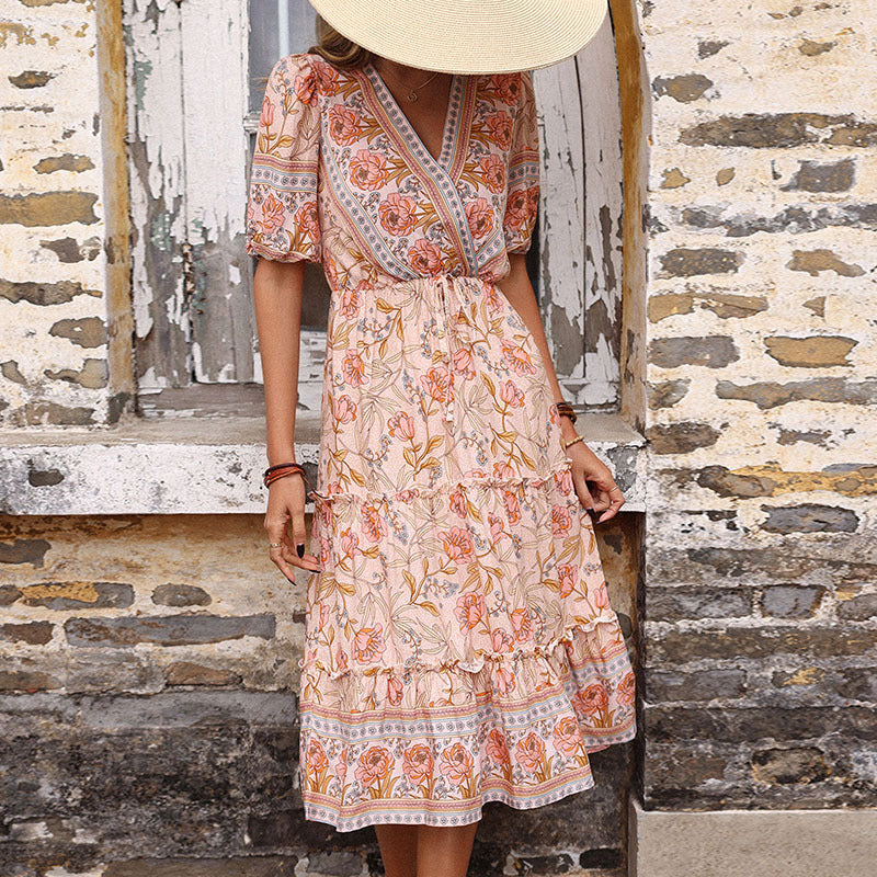 Damen luftiges Maxikleid mit Rüschen und floralen Details WW