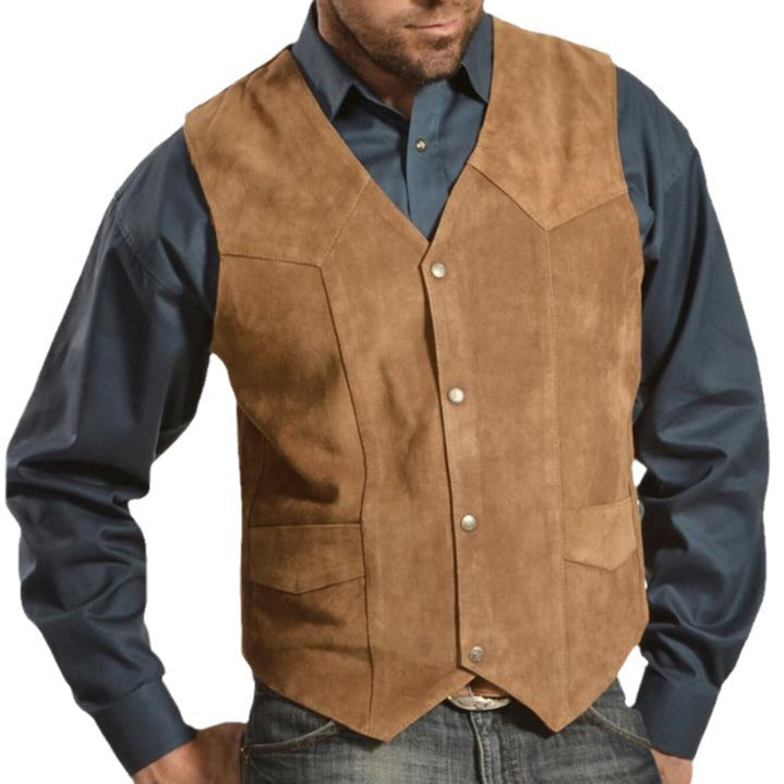 Herren Wildlederweste mit seitlichen Taschen und Druckknopfverschluss WW