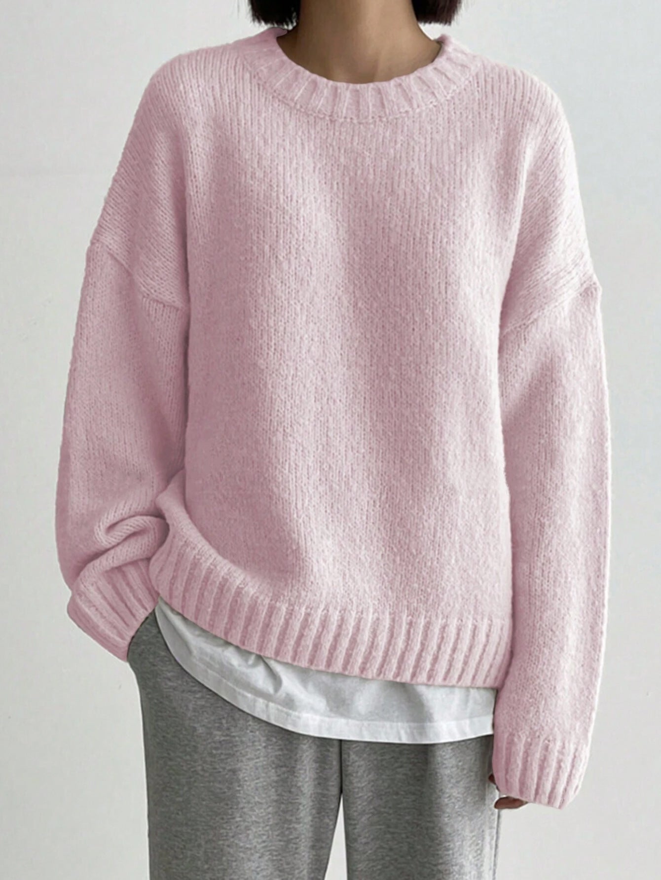 Damen Grober Strickpullover mit lässigem Schnitt und Rundhalsausschnitt WW