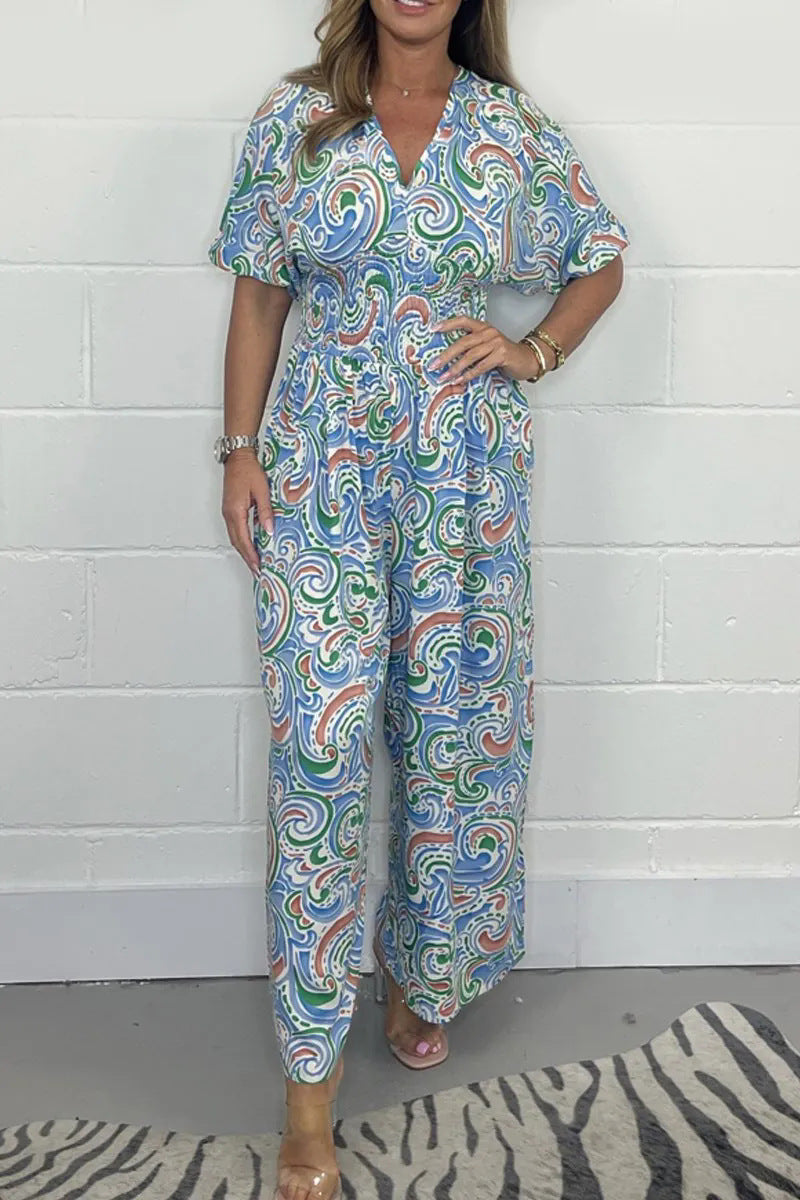 Damen Jumpsuit mit elastischem Taillenbund und exklusivem Muster WW