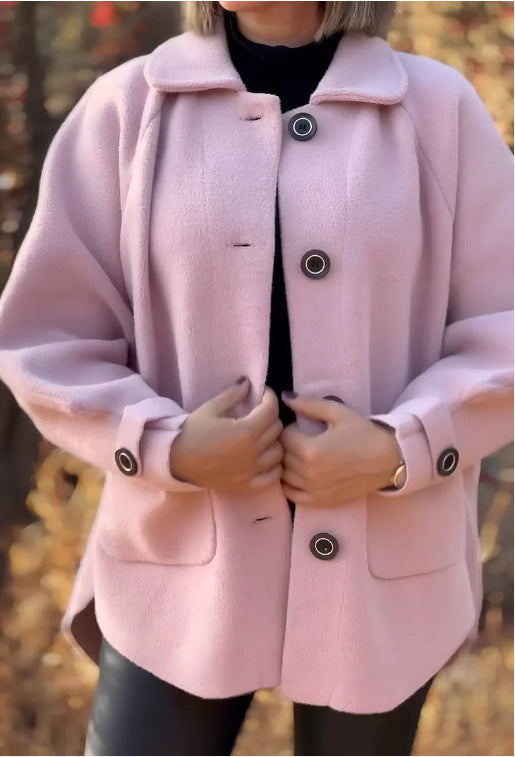 Damen modische und warme Wollejacke mit praktischen Taschen WW