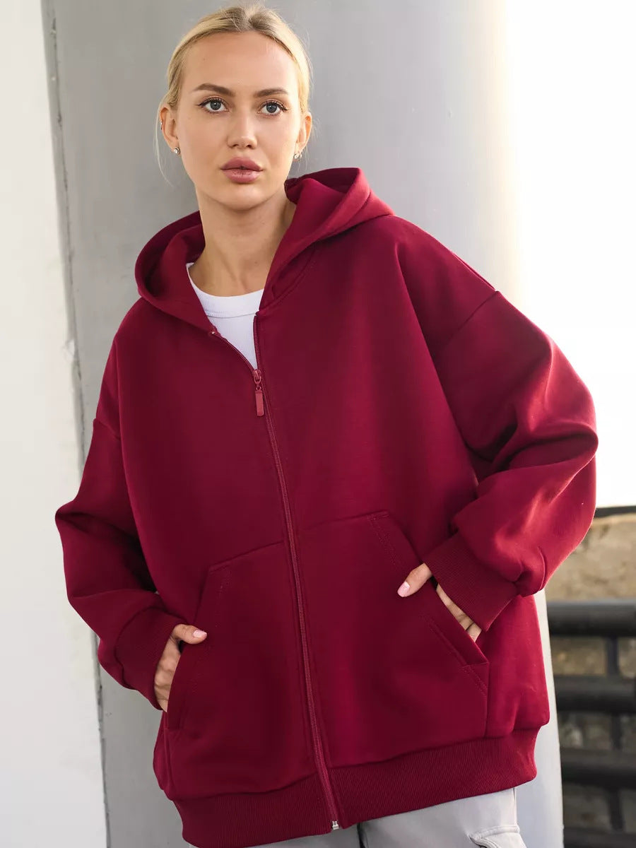 Damen lässiger Kapuzenjacke mit praktischem Reißverschluss und großen Taschen WW