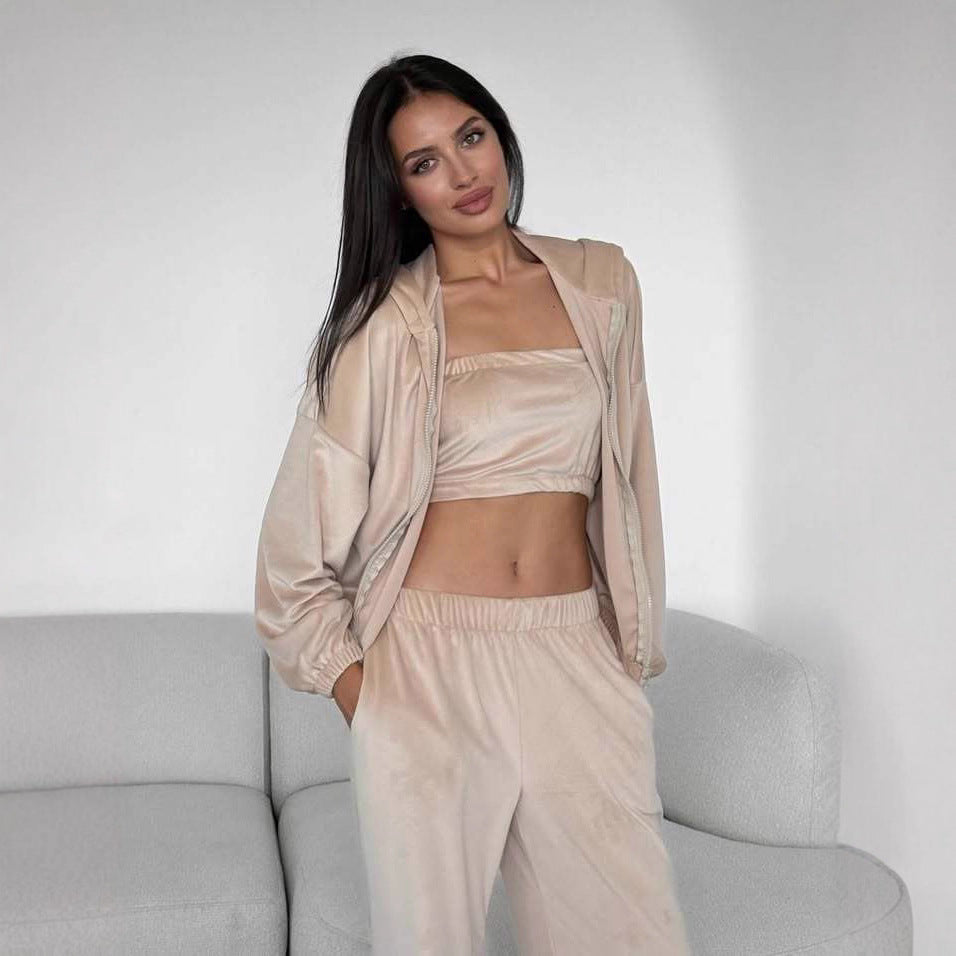 Damen gemütliches Lounge-Set mit cropped Top und lässiger Hose WW