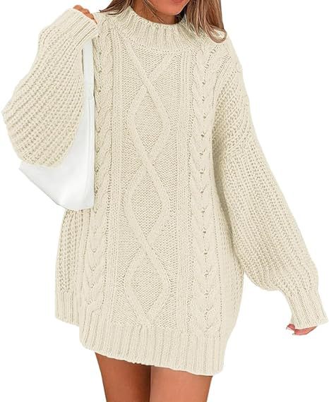 Damen Grobstrick Pulloverkleid mit asymmetrischem Saum und Zopfdesign WW