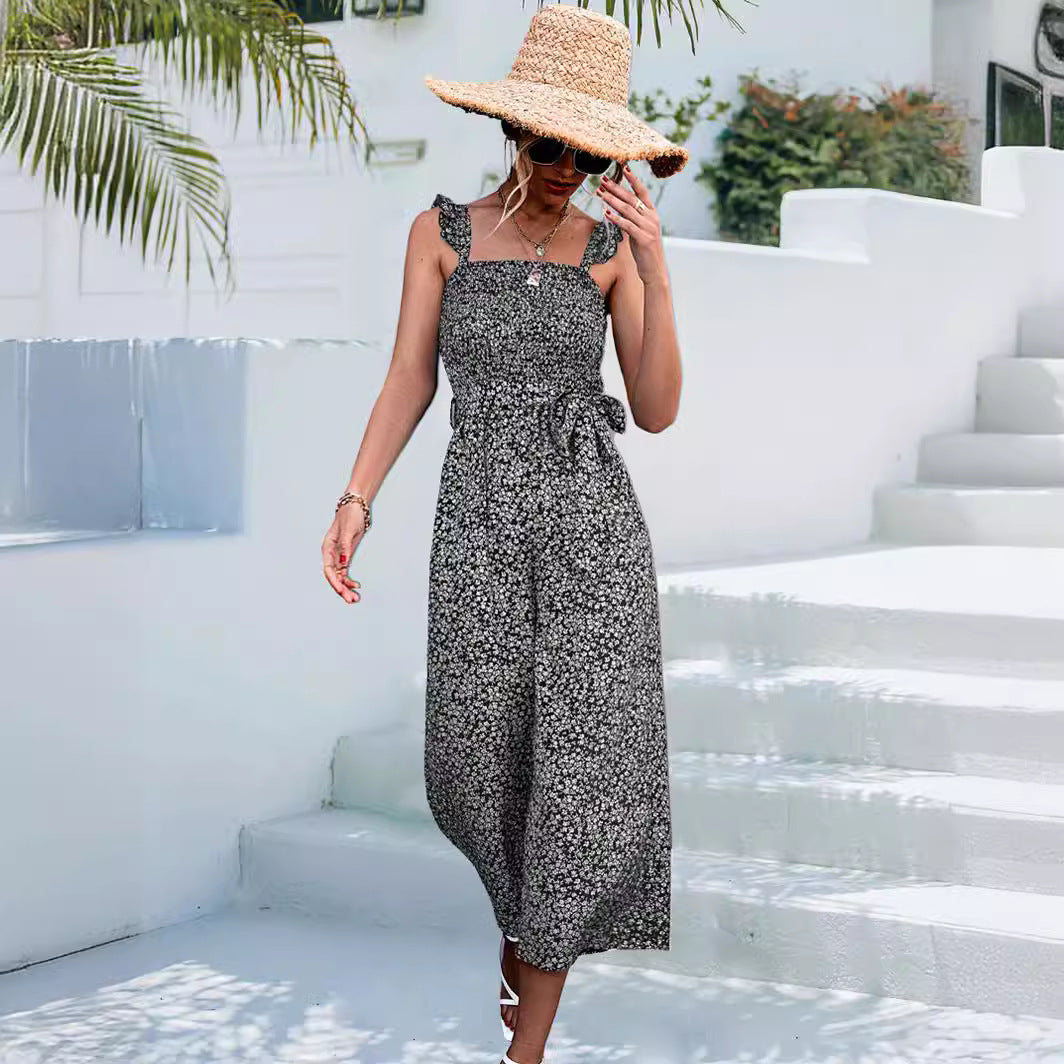 Damen Maxikleid mit Rüschenärmeln und Taillengürtel WW