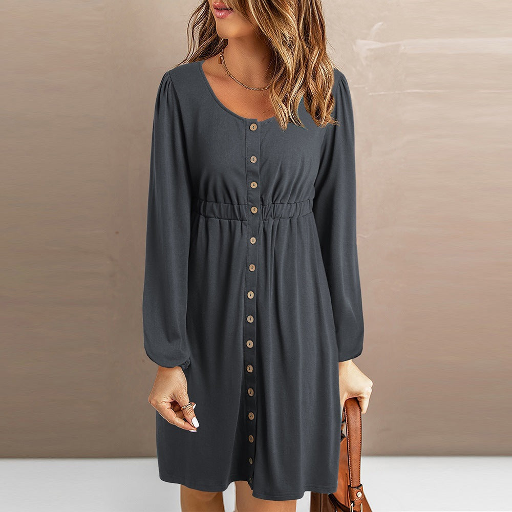 Damen Knopfleisten-Kleid mit elastischem Bund WW