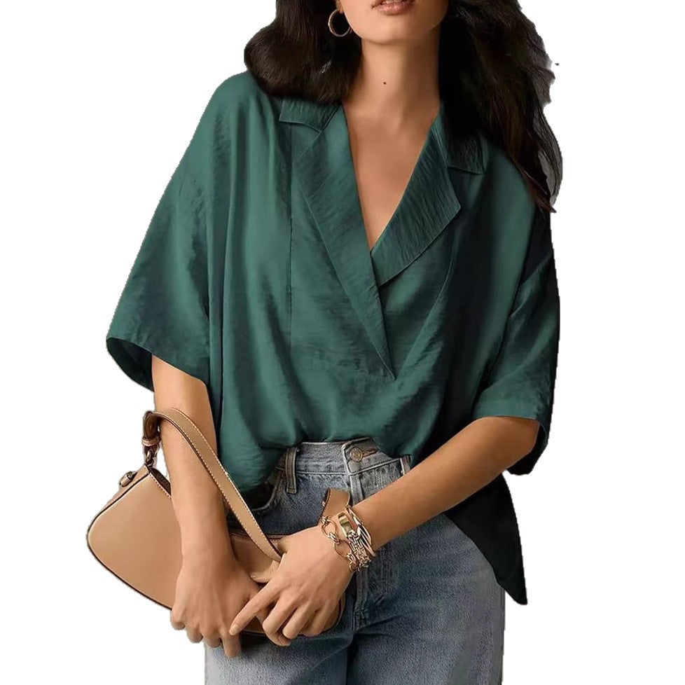 Damen lässige Oversize-Bluse mit modernem Schnitt und V-Ausschnitt WW