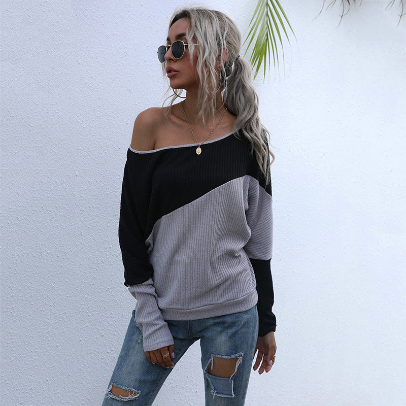 Damen modischer Pullover im lässigen Oversized-Stil mit raffiniertem Farbblockdesign WW