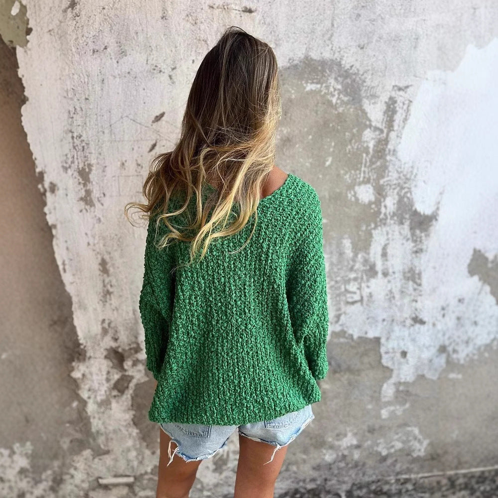 Damen Strickpullover mit V-Ausschnitt und lässigem Schnitt WW