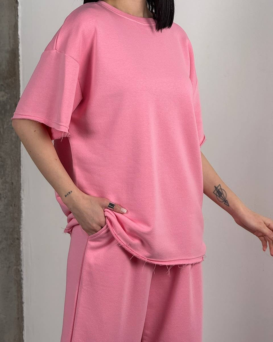 Damen lässiges Baumwoll-Set mit weit geschnittenem Oberteil und bequemen Hosen WW