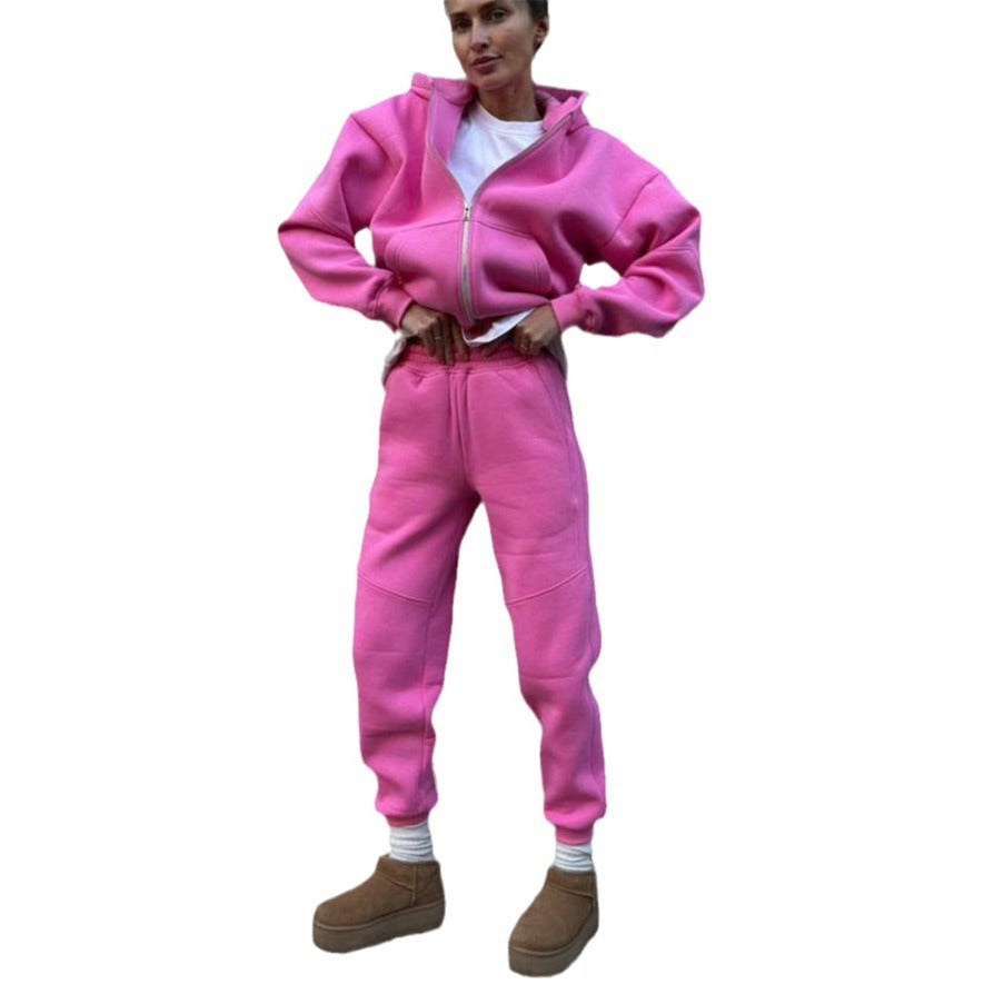 Damen sportlicher Sweatanzug mit hohem Kragen und praktischen Taschen WW