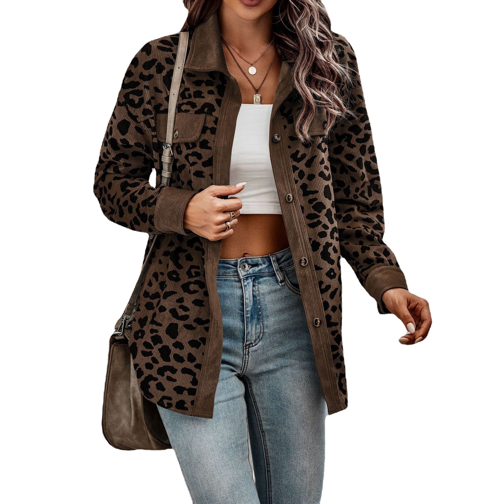 Damen Stilvolle Übergroße Leopardenmuster Jacke WW