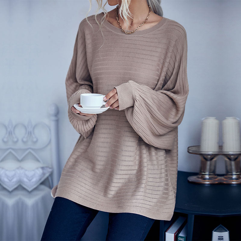 Damen Stilvoller Oversized-Pullover mit feiner Streifenstruktur WW