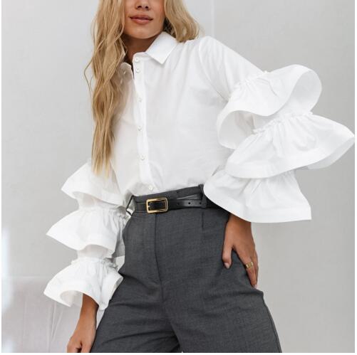 Damen Bluse mit voluminösen Rüschenärmeln WW