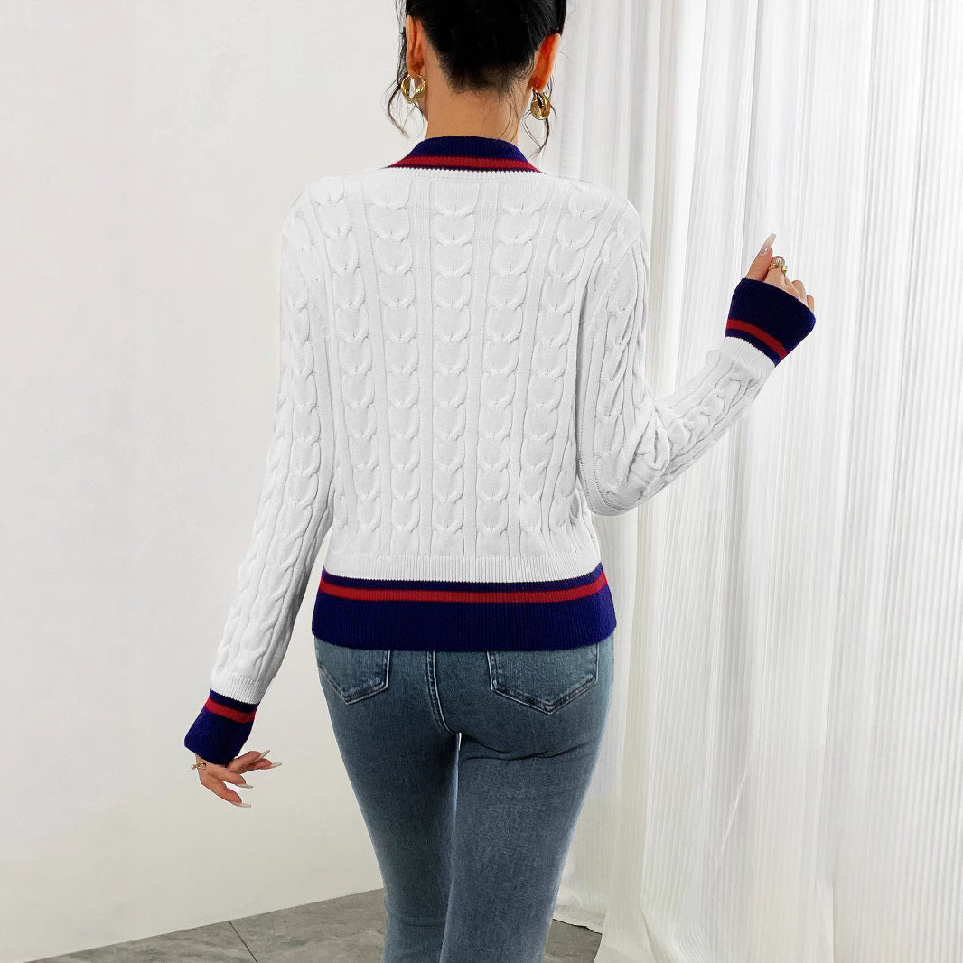 Damen modischer Kabelstrick-Cardigan mit zweifarbigem Abschluss WW