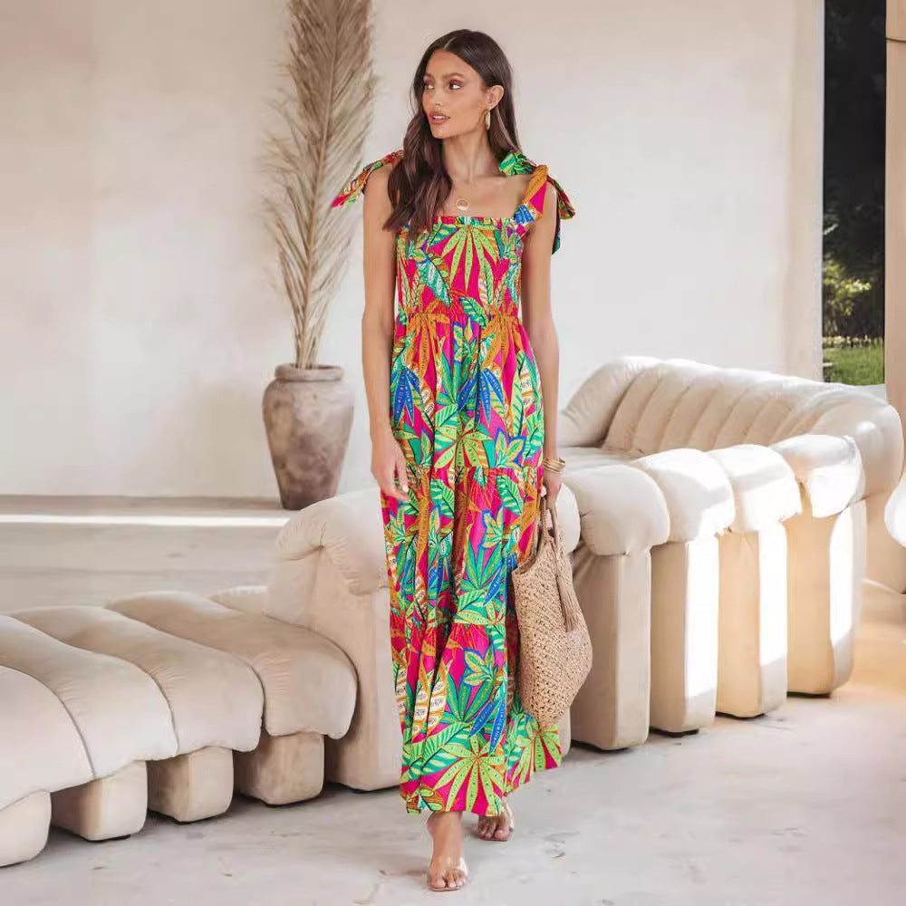 Damen Maxi-Kleid mit floralen Mustern und Trägerdetails WW