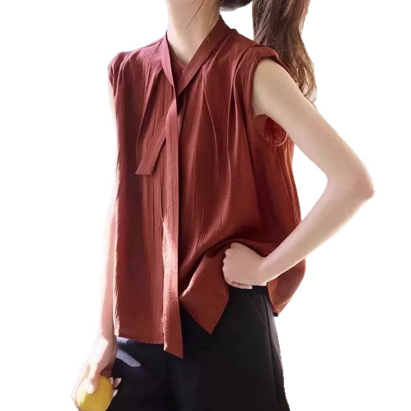 Damen ärmellose Schleifen-Hals-Bluse WW