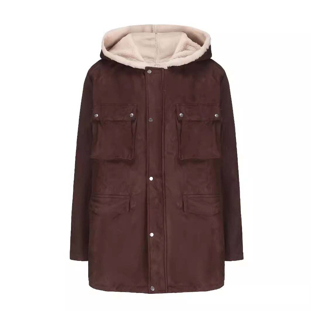 Damen Utility-Jacke mit warmem Teddy-Futter und praktischen Reißverschlusstaschen WW
