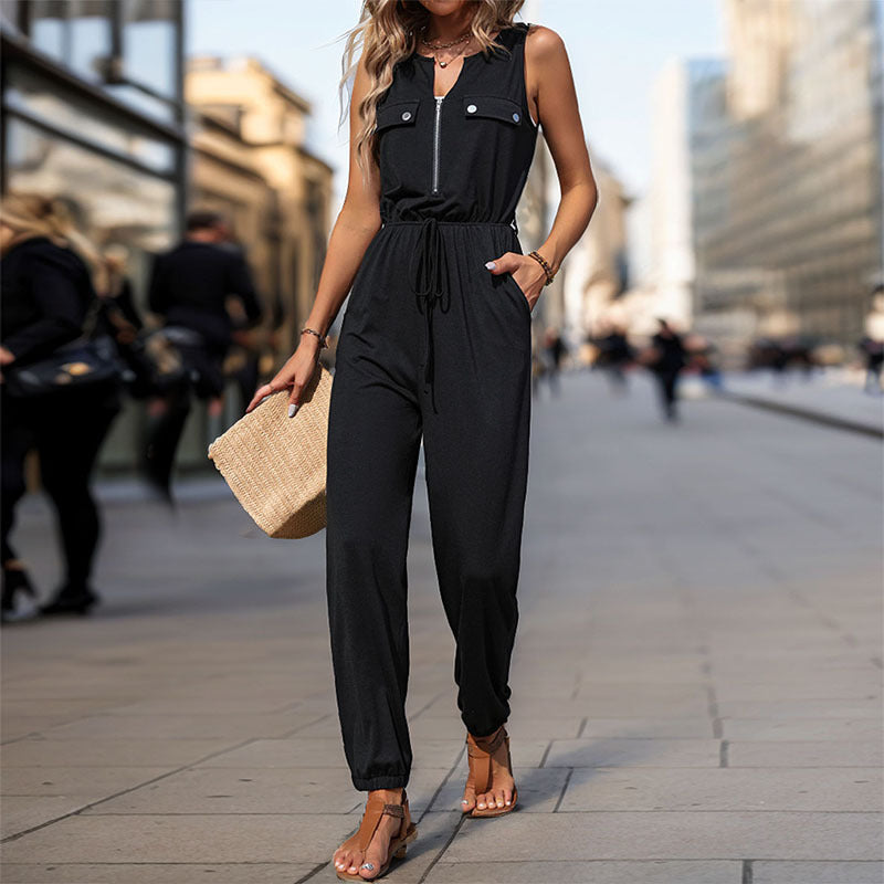 Damen Sportlicher Overall mit Reißverschluss und seitlichen Taschen WW