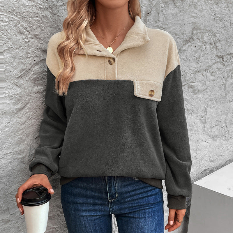 Damen Fleece-Pullover mit knopfbarem Kragen und praktischer Brusttasche WW