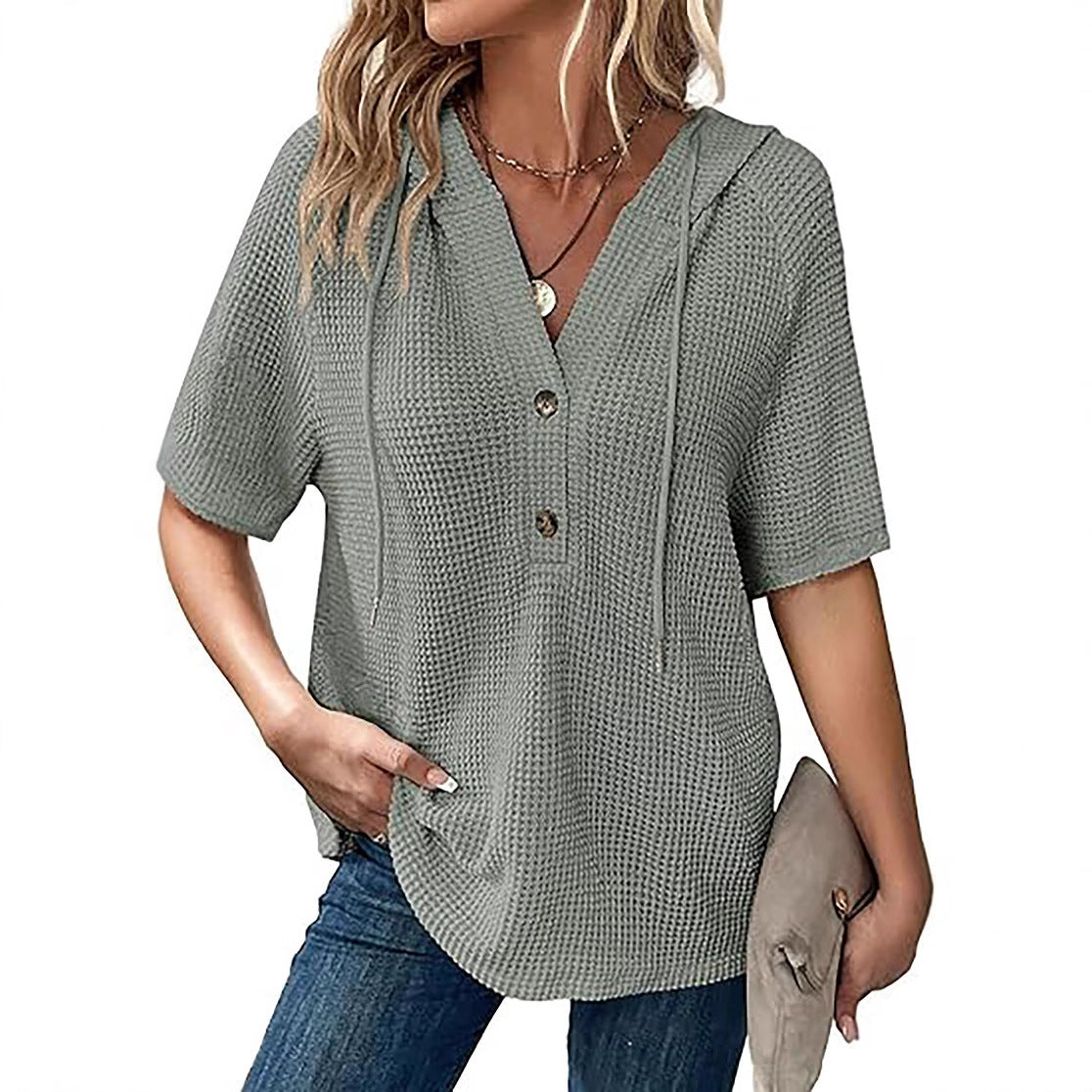 Frauen Freizeit Waffelstrick Pullover Top WW