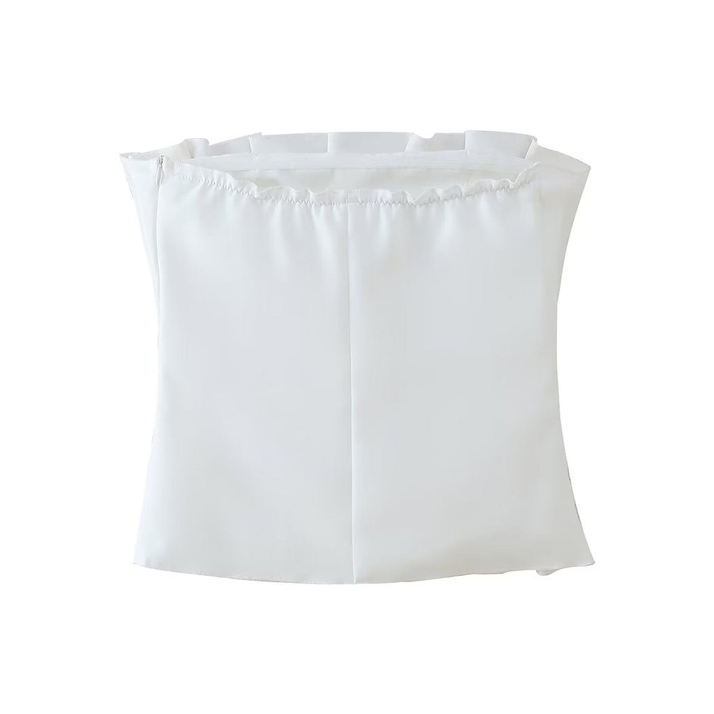 Damen ärmelloses Blusentop mit voluminösem Rüschendesign WW