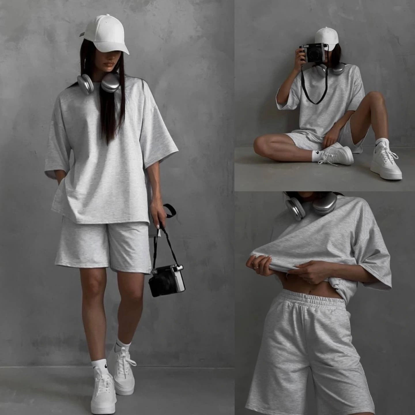 Damen sportliches Set aus lässigem T-Shirt und bequemen Shorts WW