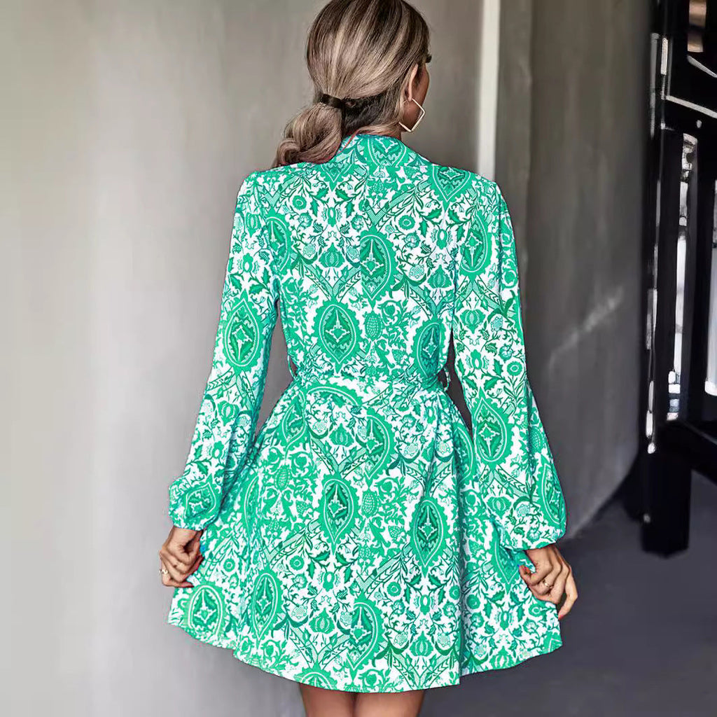 Damen Hemdblusenkleid mit floralen Mustern und taillierbarem Bindegürtel WW