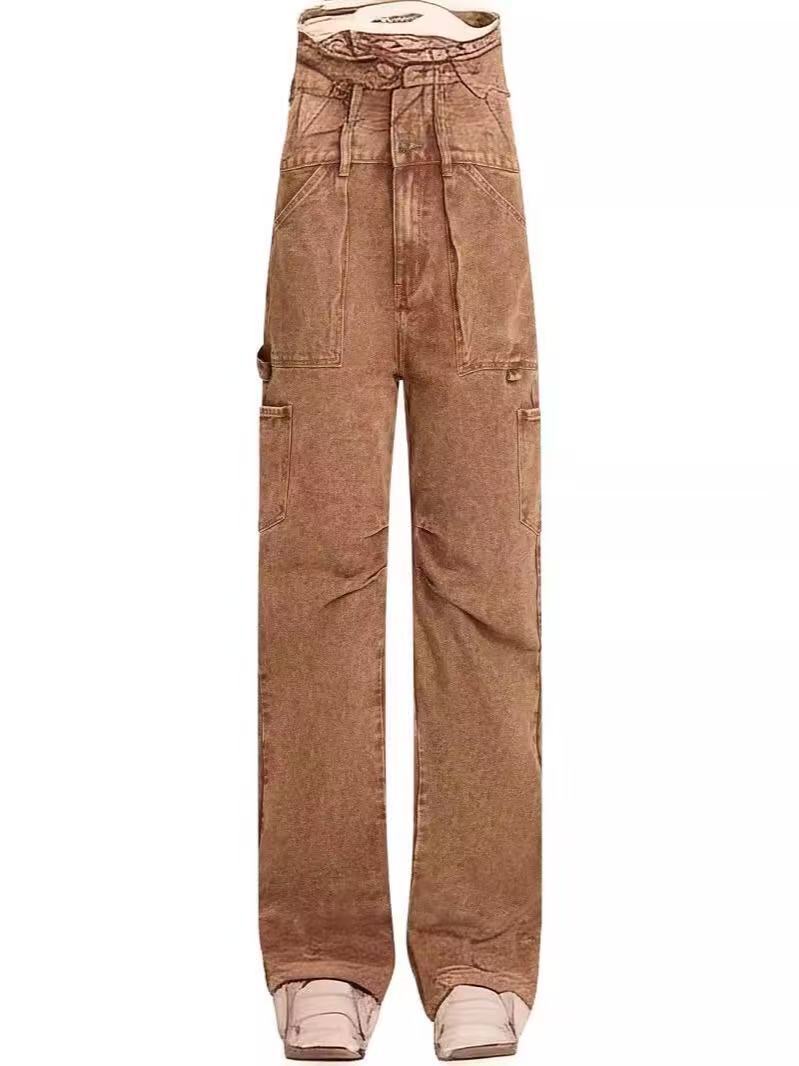 Damen lässige Cargo-Jeans mit verstellbarem Bund WW
