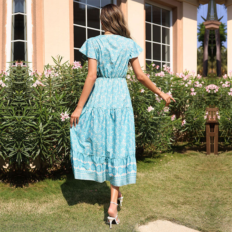 Damen Maxikleid mit floralem Muster und eleganter Knopfleiste WW