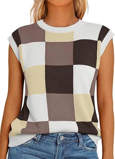 Damen lässiges ärmelloses Pullover-Top mit karierter Musterung WW