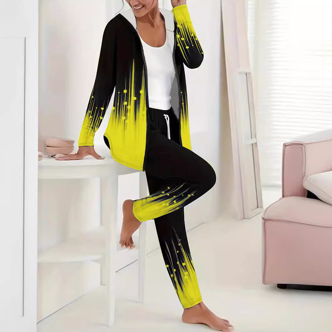 Damen Sportanzug mit kapuzenförmigem Oberteil und elastischen Bundhosen WW