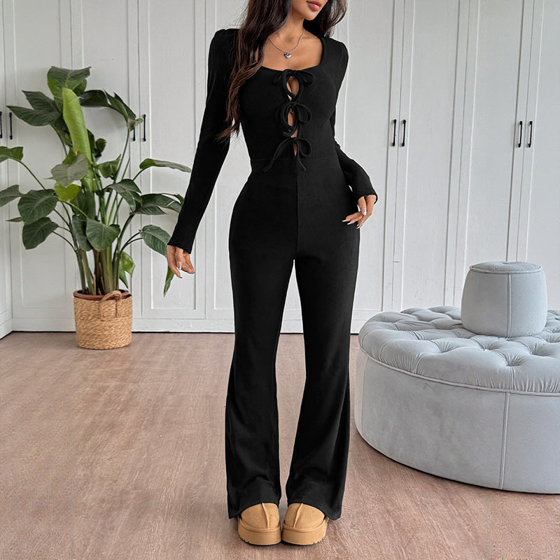 Damen eleganter Overall mit modischem Schnitt und Dekorativen Schnürdetails WW