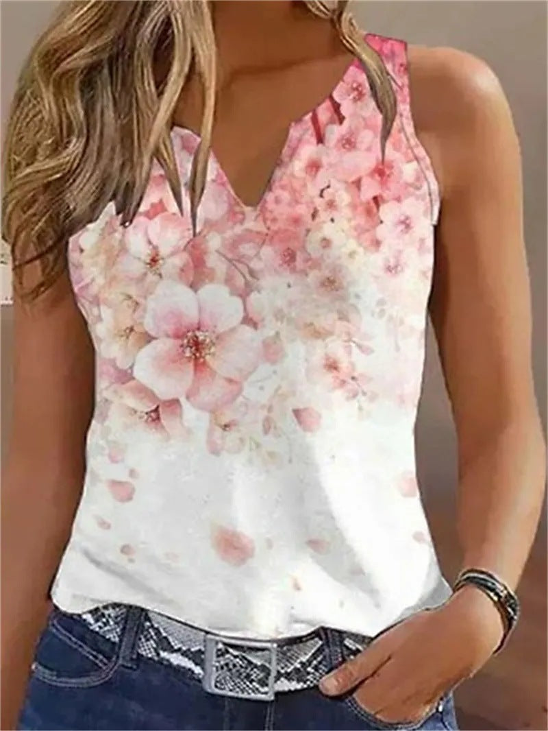 Damen ärmelloses Blusenshirt mit floralem Design WW