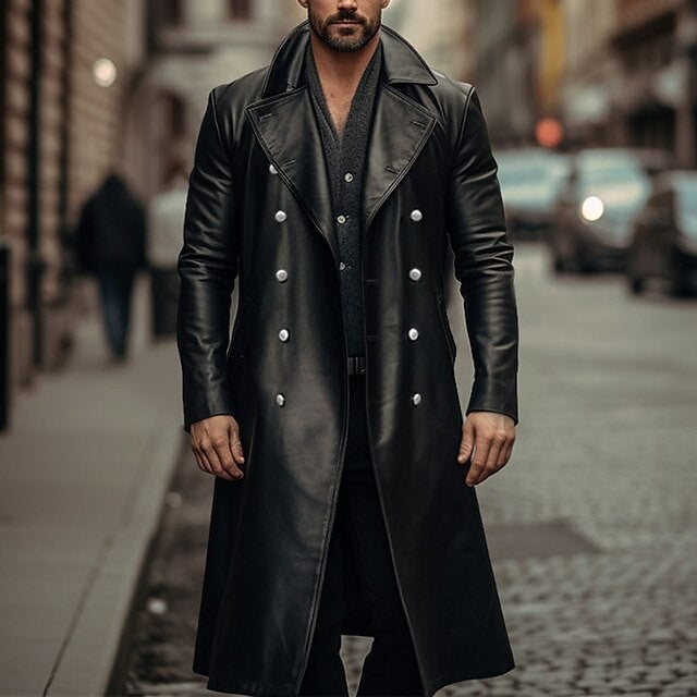 Herren Eleganter, glänzender Trenchcoat mit abnehmbarem Kragen WW