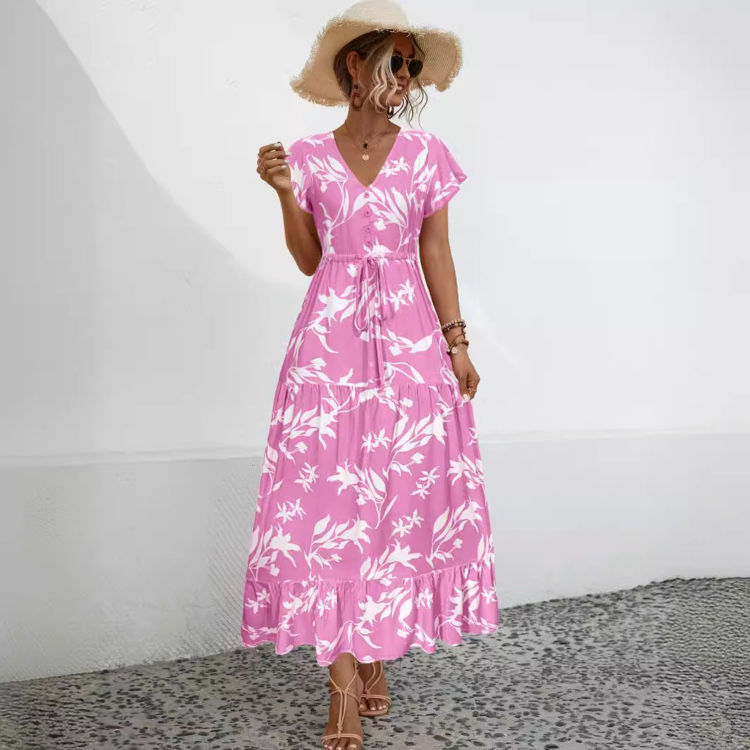 Damen Maxikleid mit vorderem Schlitz und floralem Design WW