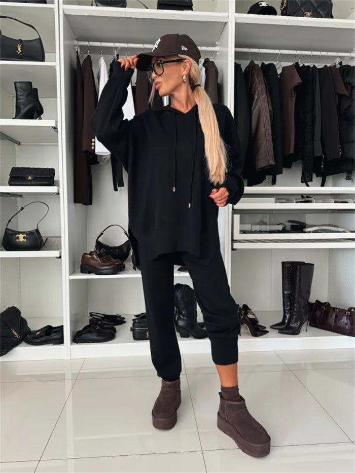 Damen gemütliches Hoodie- und Jogginghose-Set mit seitlichen Taschen WW