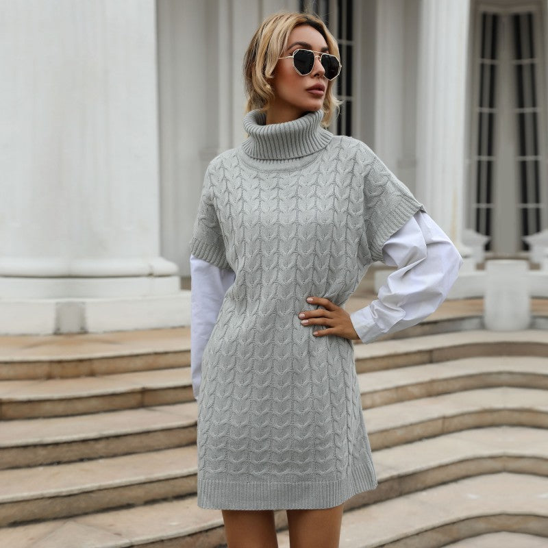 Damen Strickkleid mit hohem Kragen und modernen Schnittdetails WW