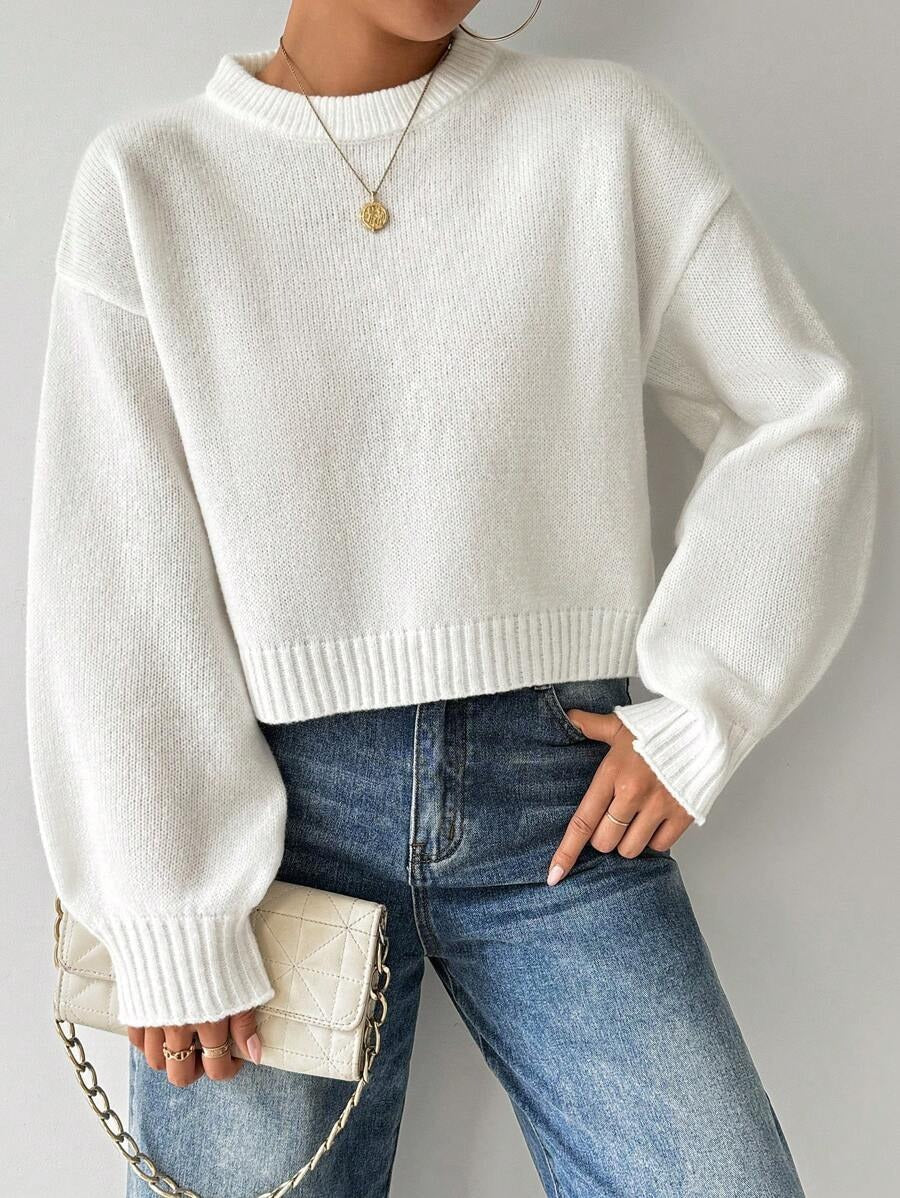Damen modischer Oversized-Pullover mit lässigem Schnitt und breiten Ärmeln WW