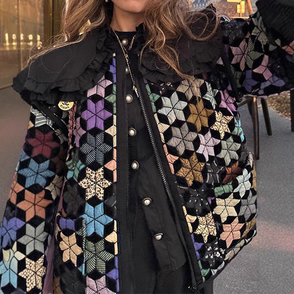Damen gesteppte Freizeitjacke mit kreativen Hexagon-Design WW
