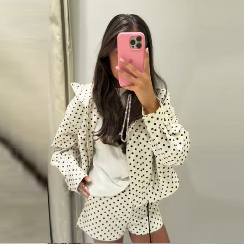 Damen Sportliche Polka-Dot Jacke und Shorts Set WW