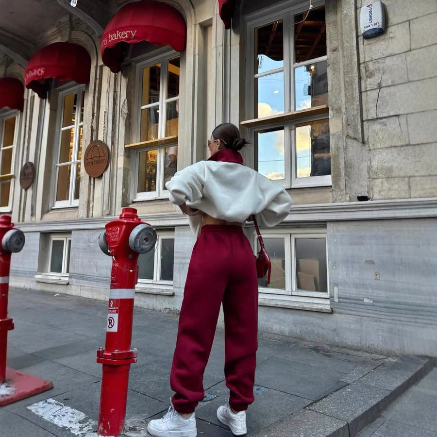 Damen bequemer Zip-Pullover mit überschnittenen Schultern WW