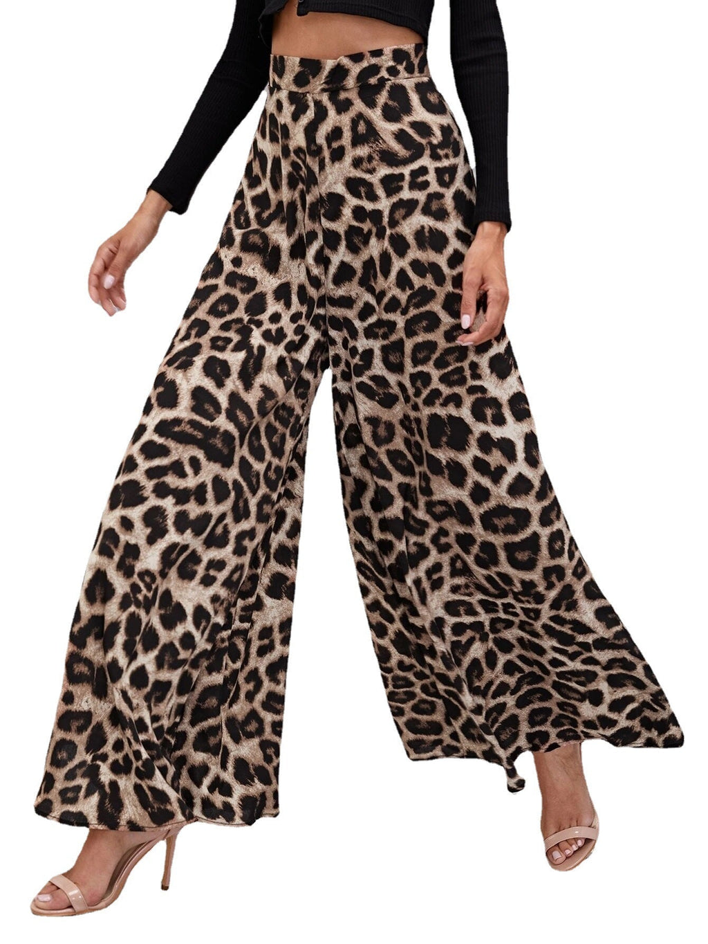 Damen Weitbeinige Hose im trendigen Leopardenmuster WW